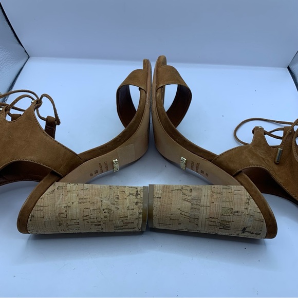 Schutz Womens Cruz Lace-Up Cuff Sandal $220 New Saddle Brown Size 6B Cork Heel - Picture 7 of 9